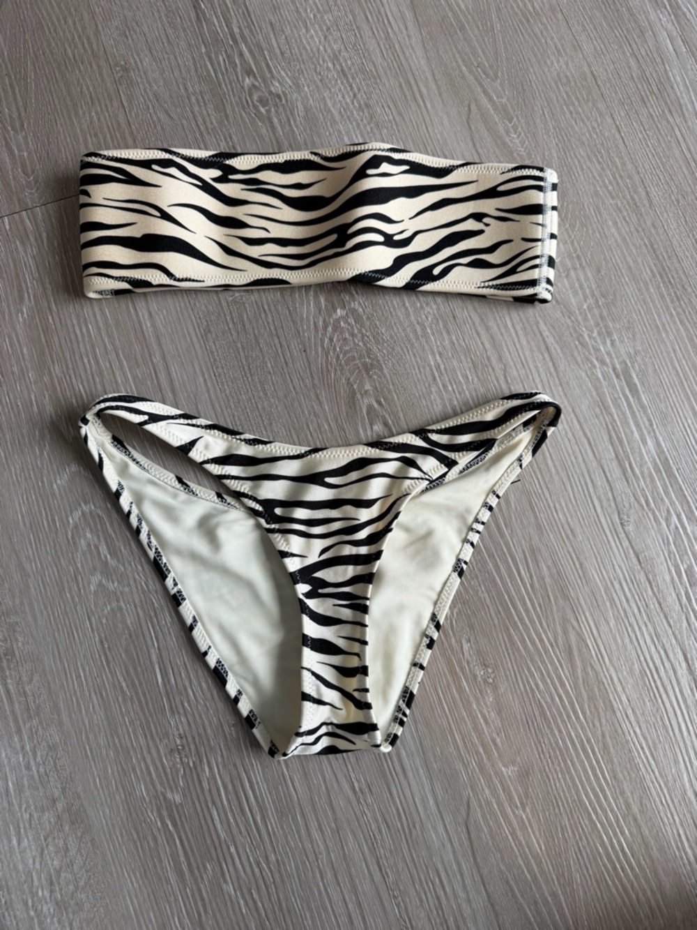 triangl swimwear Cream and Black Zebra Bandeau Bikini Top